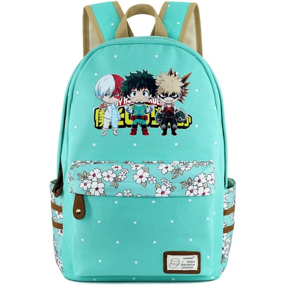 Roffatide My Hero Academia Teen Canvas Anime Bookbag Backpack, Green Dots Print