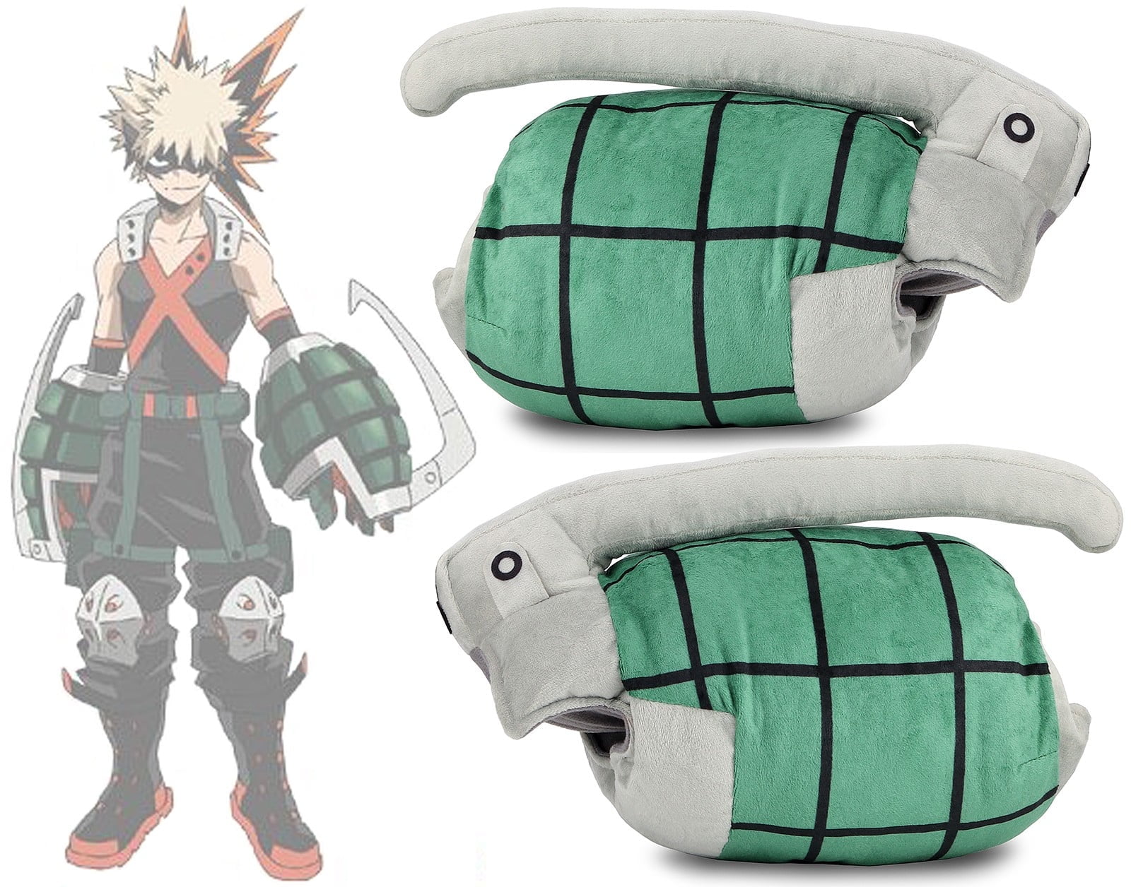 Roffatide Anime My Hero Academia Katsuki Bakugo 11 x 7.87 in Modern Cosplay Grenade Shaped Gloves Green Anime Katsuki Bakugo Throw Pillows, 2 Count