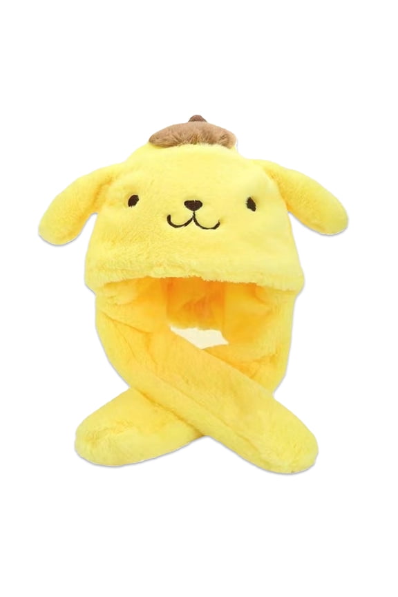 Anime Pompom Purin Ear Moving Jumping Hat Fluffy Beanie Cap Soft Warm Winter Head Wear Cute Hats for Women Pink