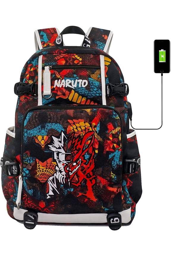 Anime School Bag Print Backpack with USB Charging Port