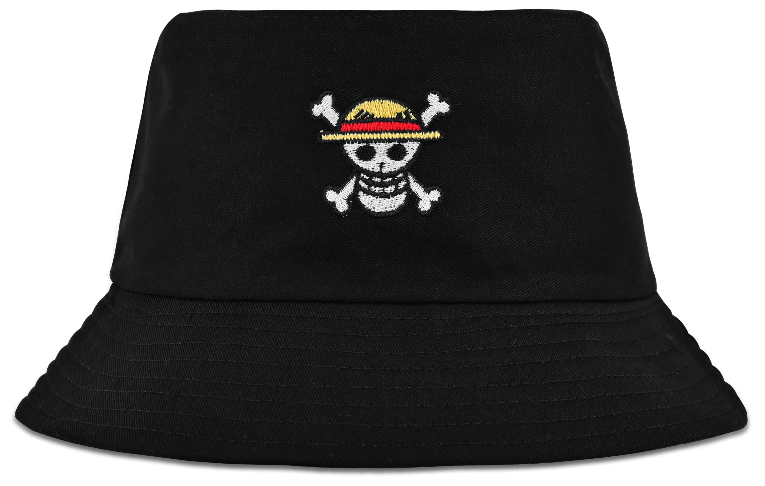 Roffatide Anime Straw Hat Pirates Logo Bucket Hat Embroidery Fishing Hat  Reversible Double Side Wear Bucket Hat