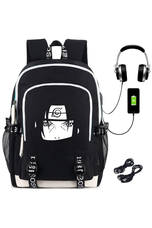 Luminous School Backpack with USB Charging Port, Uchiha Itachi Design