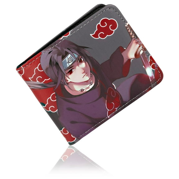 Roffatide Anime Uchiha Itachi Red Cloud Anti Leaf Wallets Artificial Leather Slim Bi-Fold Wallet Multi Purpose Wallet