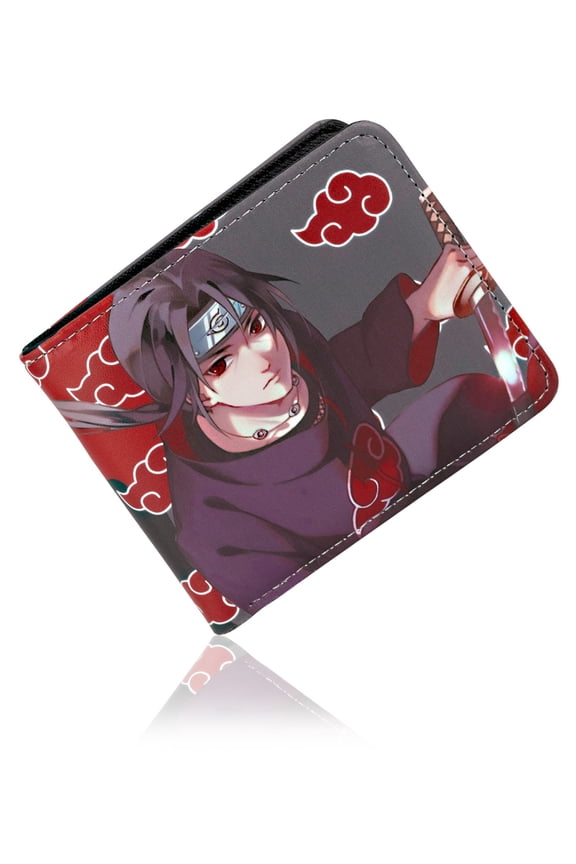 Anime Uchiha Itachi Red Cloud Anti Leaf Wallets Artificial Leather Slim Bi-Fold Wallet Multi Purpose Wallet