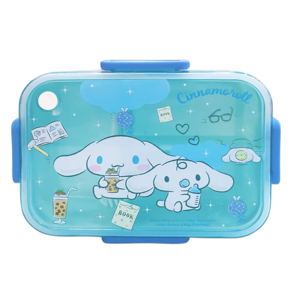 Roffatide Cartoon Cute Cinnamoroll Printed All-in-One Bento Boxes with Spoon Kawaii 4-Point Lock Type Lunch Box Containers for Food Fruit Snack