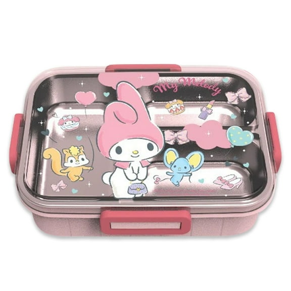 Roffatide Plastic Kawaii Cartoon Cute Melody Printed All-in-One Bento Boxes | 4-Point Lock Type Plastic Lunch Box Containers for Food, Fruit & Snack