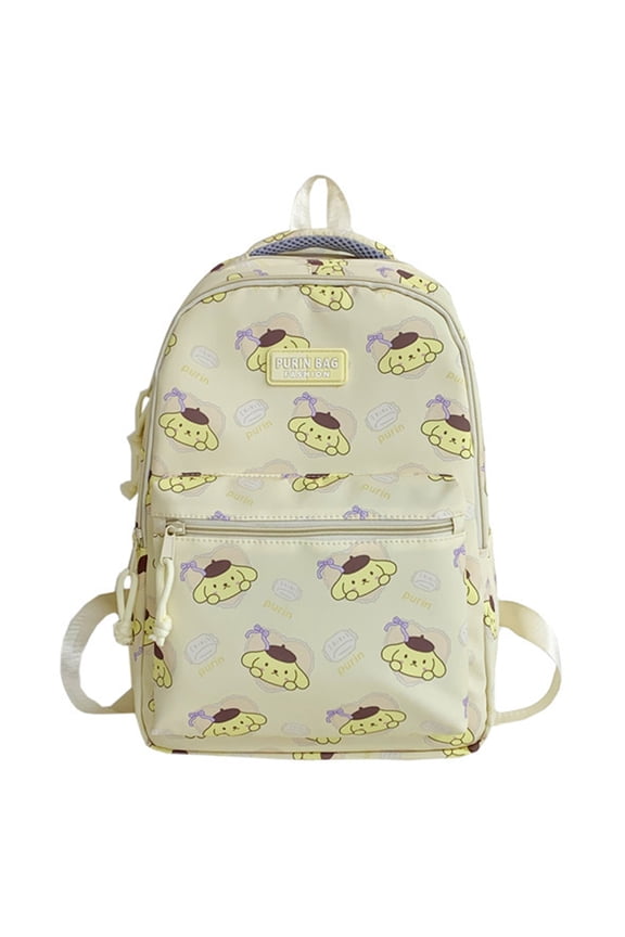 Cartoon Pompom Purin All Over Print Casual Backpack Laptop Backpack Travel Hiking Rucksack Daypack Yellow