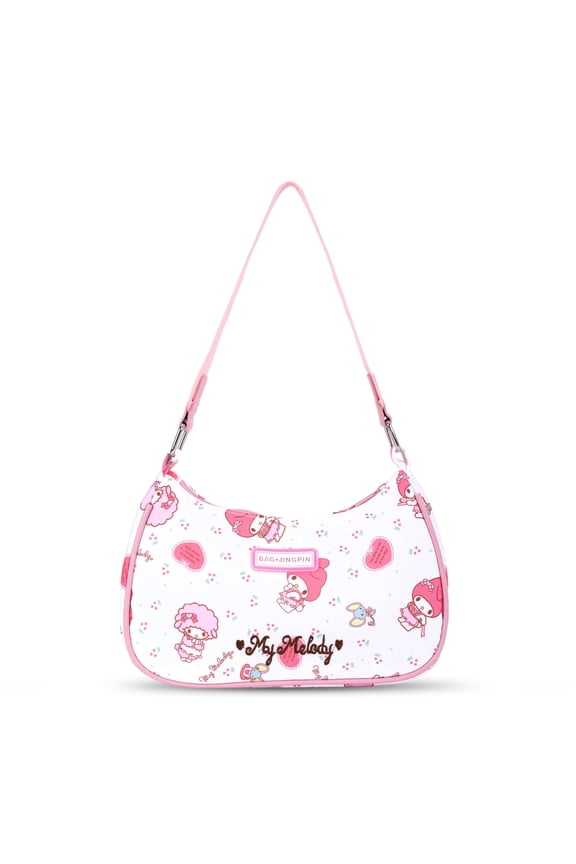 Cute Melody Shoulder Bags for Women Mini Clutch Shoulder Purse Underarm Wallet Nylon Lolita Satchels Hobo Bag All Over Print Tote Handbag Pink