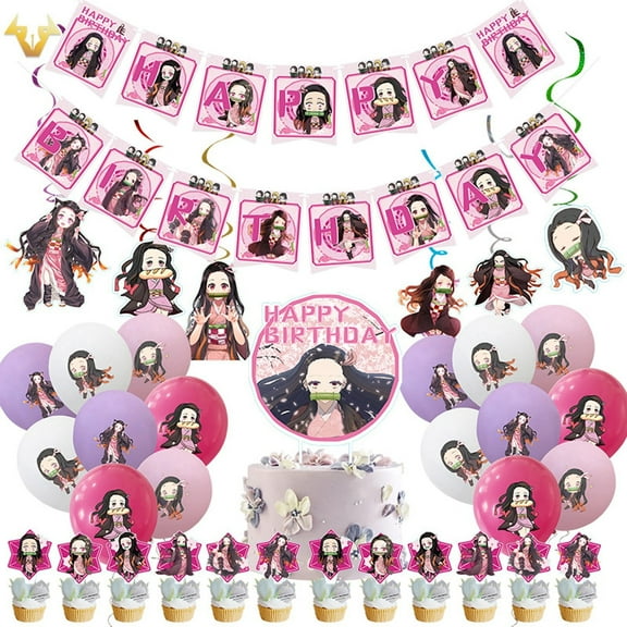 Roffatide Demon Slayer Kamado Nezuko Birthday Party Decorations, 56 Piece Pink Cartoon Balloons