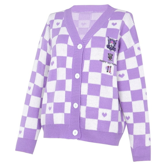 Roffatide Kawaii Kuromi Cardigan Sweaters for Women Long Sleeve Open Front Knit Cardigans JK School Uniform Purple S