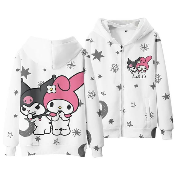 Roffatide Kuromi Hoodie Sweatshirt Women's Long Sleeve Pullover Kawaii Cartoon Zipper Hooded Sweater, Style 12, M