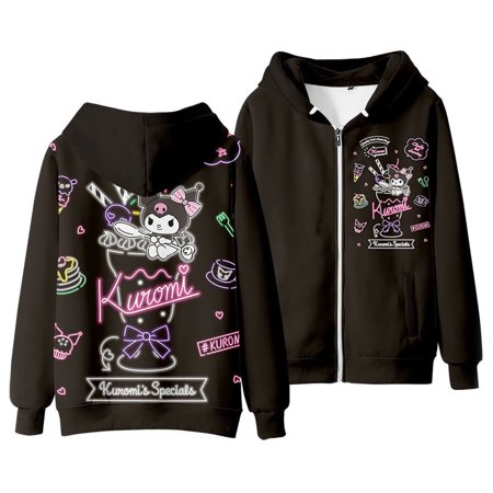 Roffatide Kuromi Hoodie Sweatshirt Women's Long Sleeve Pullover Kawaii Cartoon Zipper Hooded Sweater, Style 3, M