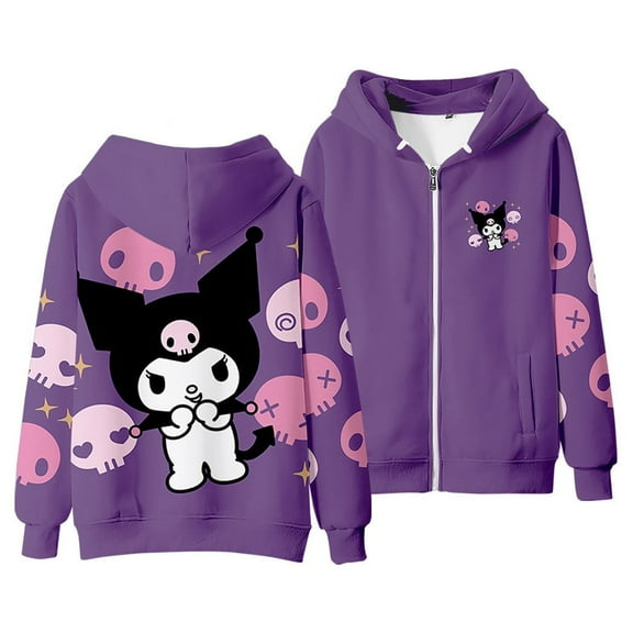 Roffatide Kuromi Hoodie Sweatshirt Women's Long Sleeve Pullover Kawaii Cartoon Zipper Hooded Sweater, Style 6, M