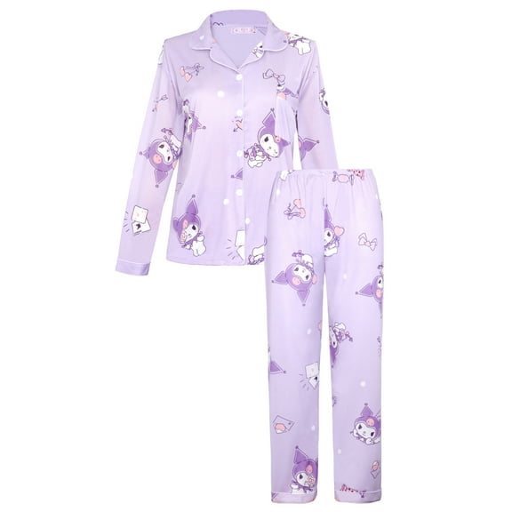 Roffatide Kuromi Pajamas for Women Soft Sleepwear Long Sleeve Top and Pajama Pants 2 Piece Lounge Sets, Purple M