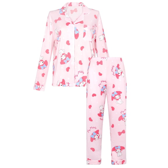 Roffatide My Melody Pajamas for Women Soft Sleepwear Long Sleeve Top and Pajama Pants 2 Piece Lounge Sets Pink M