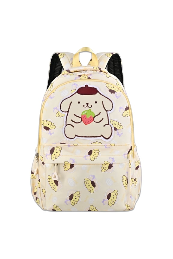 Pompom Purin Print Casual Laptop Backpack Anime Bookbag, Yellow