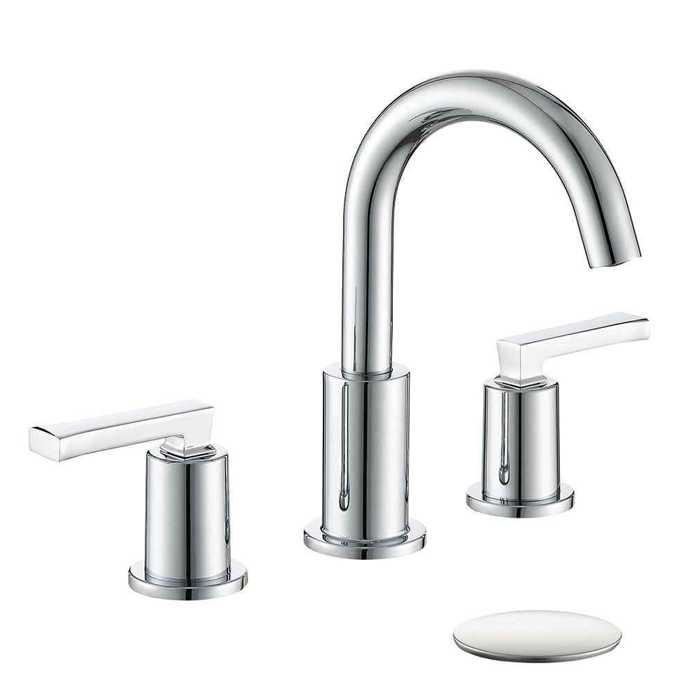 Roffenny 8" Widespread Bathroom Faucet - 2 Handle High Arc Swivel Spout, Chrome, With Pop-Up Drain