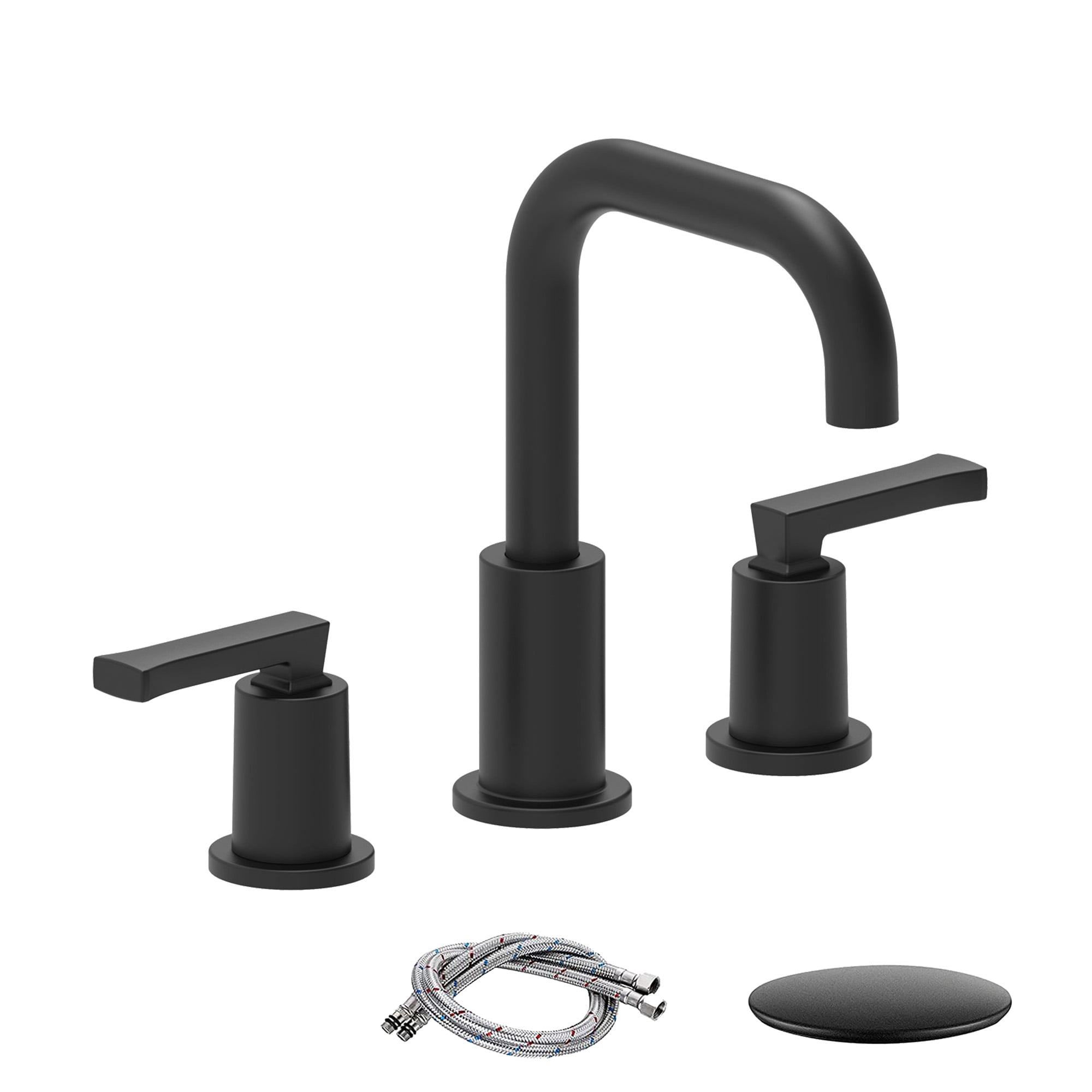 Roffenny Matte Black 8 inch Widespread Bathroom Faucet with Drain and ...