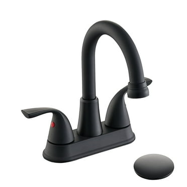Roffenny2-Handle 4 inch Centerset Matte Black Bathroom Faucet with Pop Up Drain
