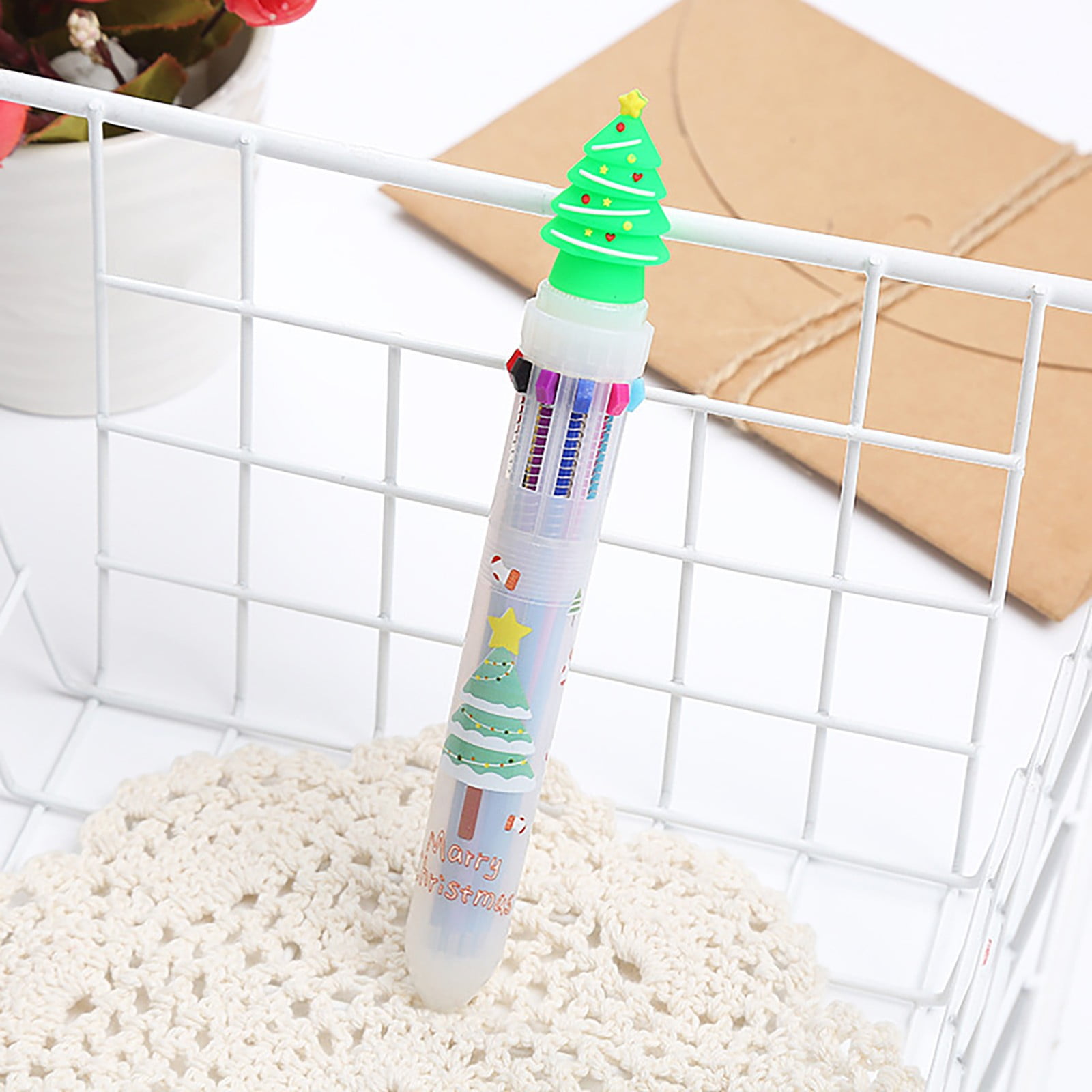 Rofhy 1X Pen,Christmas Ten Color Ballpoint Pen,Christmas Ten Color Ball Pen Student Color Pen Hand Account Pen Multi Color Ball Pen 1Ml