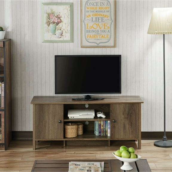 Rogan 6-Shelf Wood 47" TV Stand, Distressed Walnut