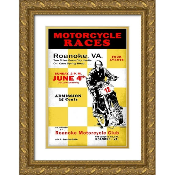 Rogan, Mark 11x14 Gold Ornate Wood Framed with Double Matting Museum Art Print Titled - Motorcycle Hill Climb