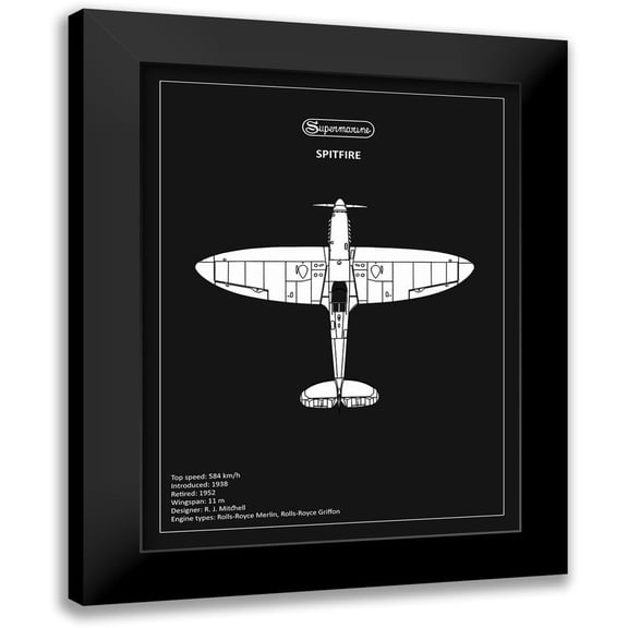 Rogan, Mark 12x14 Black Modern Framed Museum Art Print Titled - BP Supermarine Spitfire Black
