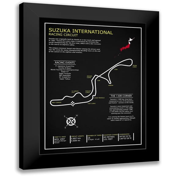 Rogan, Mark 12x14 Black Modern Framed Museum Art Print Titled - Suzuka Int Racing Circuit BL