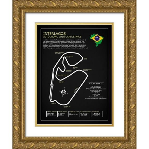 Rogan, Mark 12x14 Gold Ornate Wood Framed with Double Matting Museum Art Print Titled - Interlagos BL
