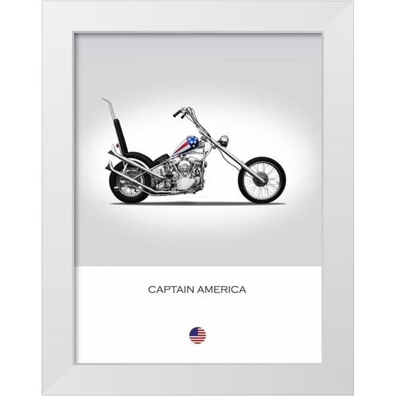 Rogan, Mark 12x14 White Modern Wood Framed Museum Art Print Titled - Harley Davidson Captain Americ