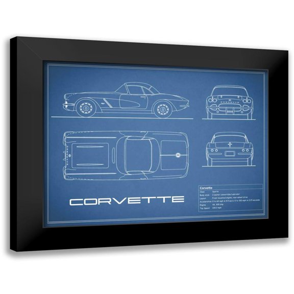 Rogan, Mark 14x12 Black Modern Framed Museum Art Print Titled - Corvette 33BHP-Blue