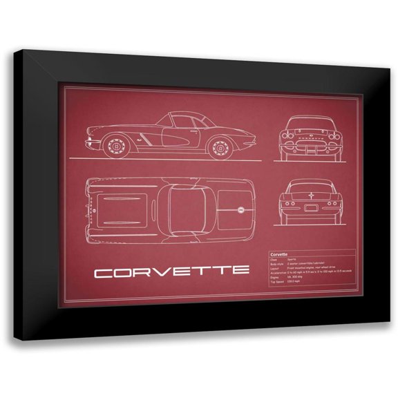 Rogan, Mark 14x12 Black Modern Framed Museum Art Print Titled - Corvette 33BHP-Maroon