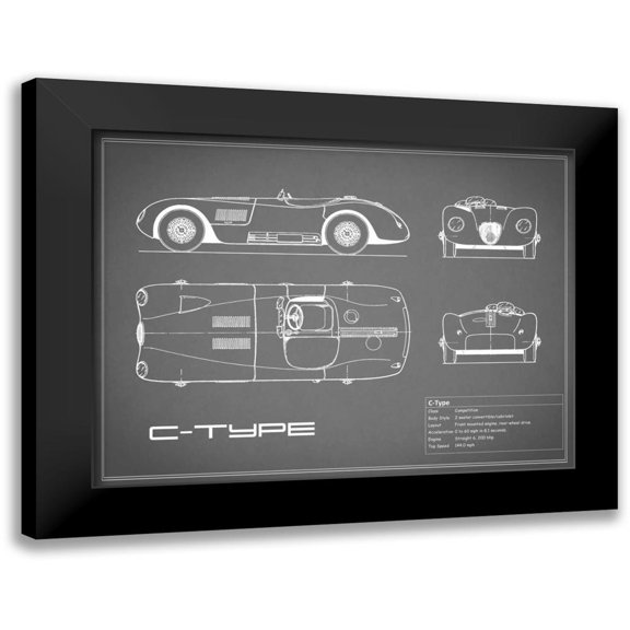 Rogan, Mark 14x12 Black Modern Framed Museum Art Print Titled - Jaguar C-Type-Grey