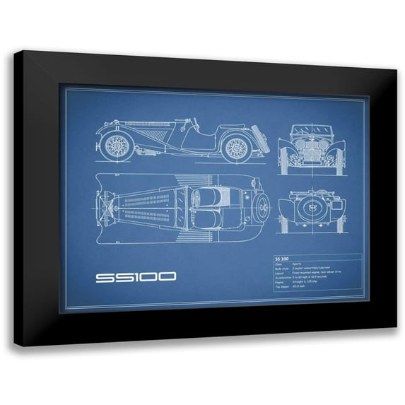 Rogan, Mark 14x12 Black Modern Framed Museum Art Print Titled - Jaguar SS-100-Blue