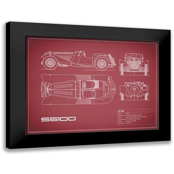 Rogan, Mark 14x12 Black Modern Framed Museum Art Print Titled - Jaguar SS-100-Maroon