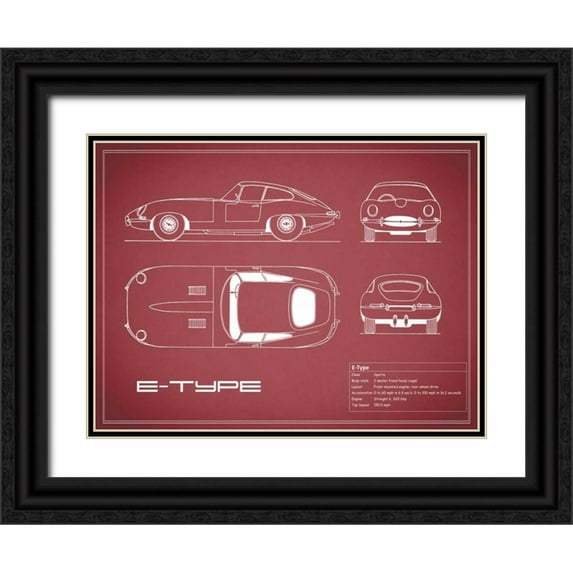 Rogan, Mark 14x12 Black Ornate Wood Framed with Double Matting Museum Art Print Titled - Jaguar E-Type-Maroon