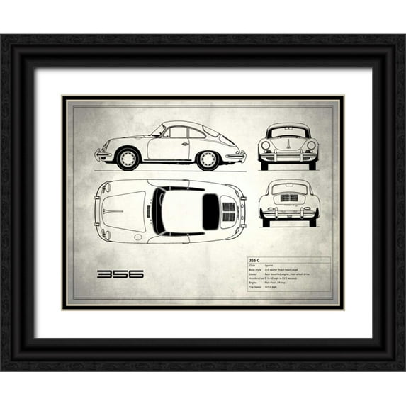 Rogan, Mark 14x12 Black Ornate Wood Framed with Double Matting Museum Art Print Titled - Porsche 356C White