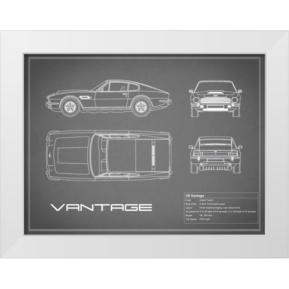 Rogan, Mark 14x12 White Modern Wood Framed Museum Art Print Titled - Aston V8 Vantage-Grey
