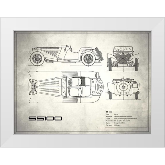 Rogan, Mark 14x12 White Modern Wood Framed Museum Art Print Titled - Jaguar SS1 White