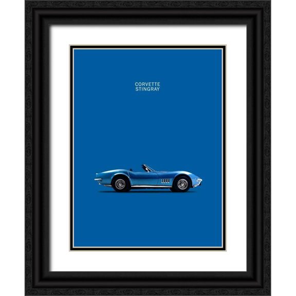 Rogan, Mark 15x18 Black Ornate Wood Framed with Double Matting Museum Art Print Titled - Corvette Stingray Blue