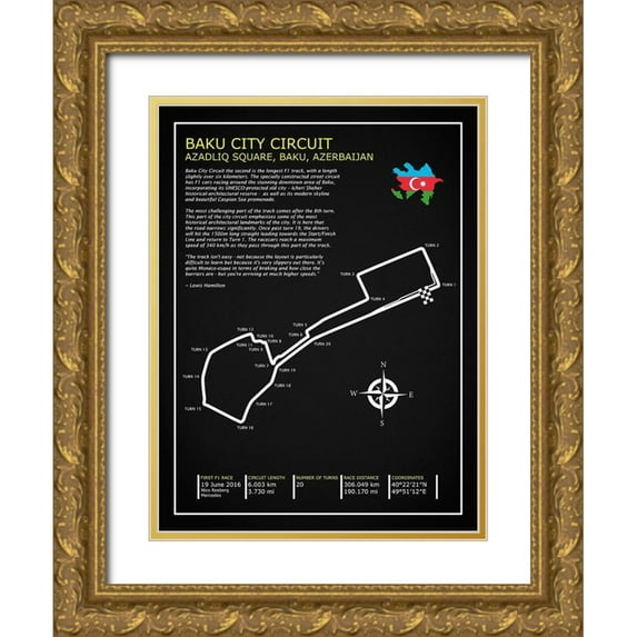 Rogan, Mark 15x18 Gold Ornate Wood Framed with Double Matting Museum Art Print Titled - Baku City Circuit BL