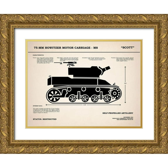 Rogan, Mark 18x15 Gold Ornate Wood Framed with Double Matting Museum Art Print Titled - 75mm Howitzer M8