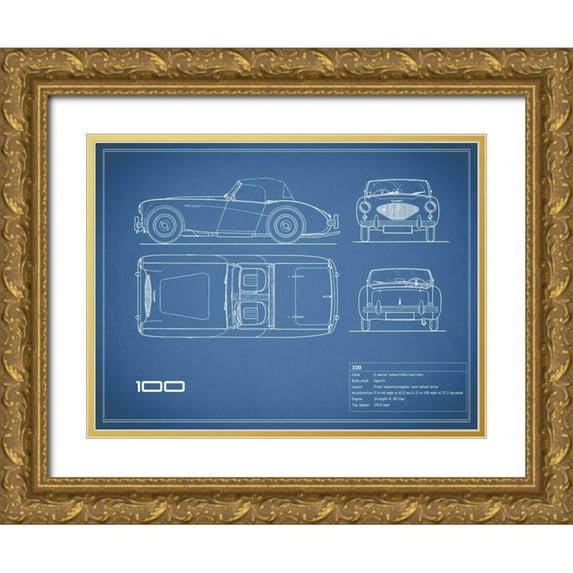 Rogan, Mark 18x15 Gold Ornate Wood Framed with Double Matting Museum Art Print Titled - Austin-Healey 100-Blue