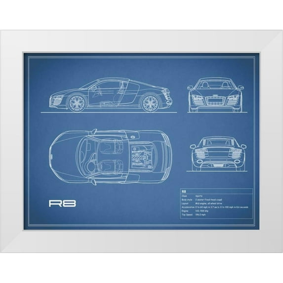 Rogan, Mark 18x15 White Modern Wood Framed Museum Art Print Titled - Audi R8 V10-Blue