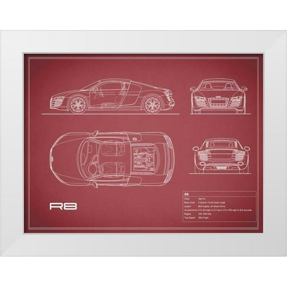 Rogan, Mark 18x15 White Modern Wood Framed Museum Art Print Titled - Audi R8 V10-Maroon