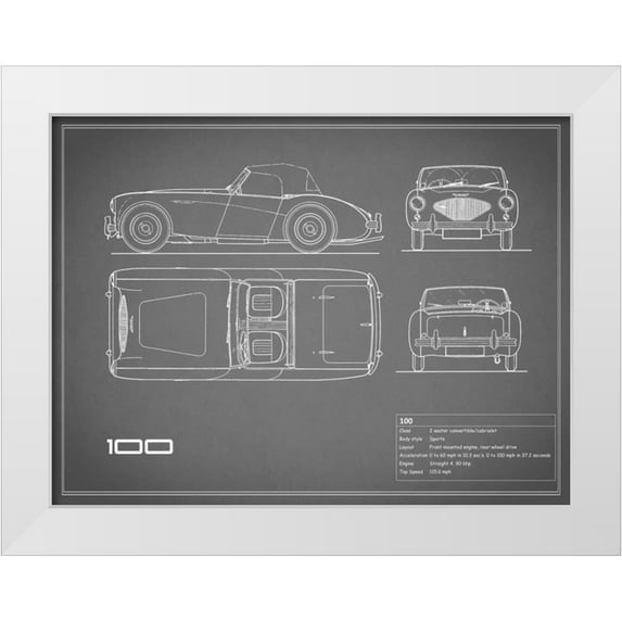 Rogan, Mark 18x15 White Modern Wood Framed Museum Art Print Titled - Austin-Healey 100-Grey