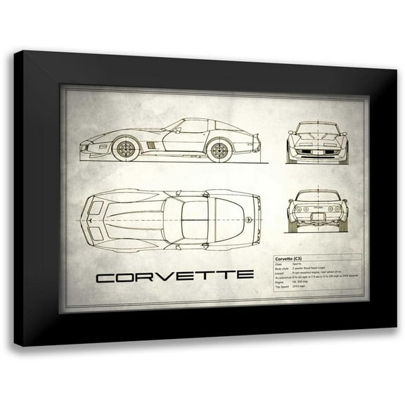 Rogan, Mark 24x19 Black Modern Framed Museum Art Print Titled - Corvette C3 White