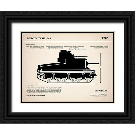 Rogan, Mark 24x19 Black Ornate Wood Framed with Double Matting Museum Art Print Titled - M3 Lee Tank