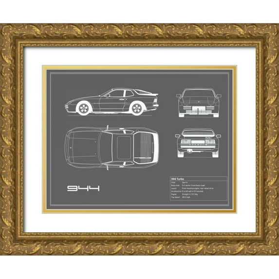 Rogan, Mark 24x19 Gold Ornate Wood Framed with Double Matting Museum Art Print Titled - Porsche 944 Turbo-Grey