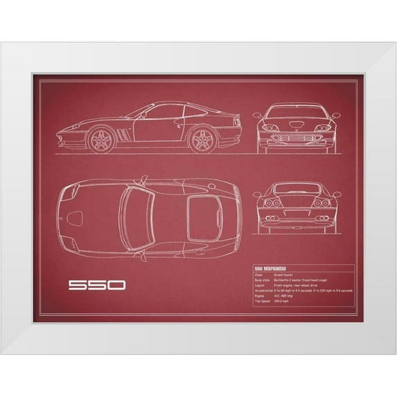 Rogan, Mark 24x19 White Modern Wood Framed Museum Art Print Titled - Ferrari 550-Maroon